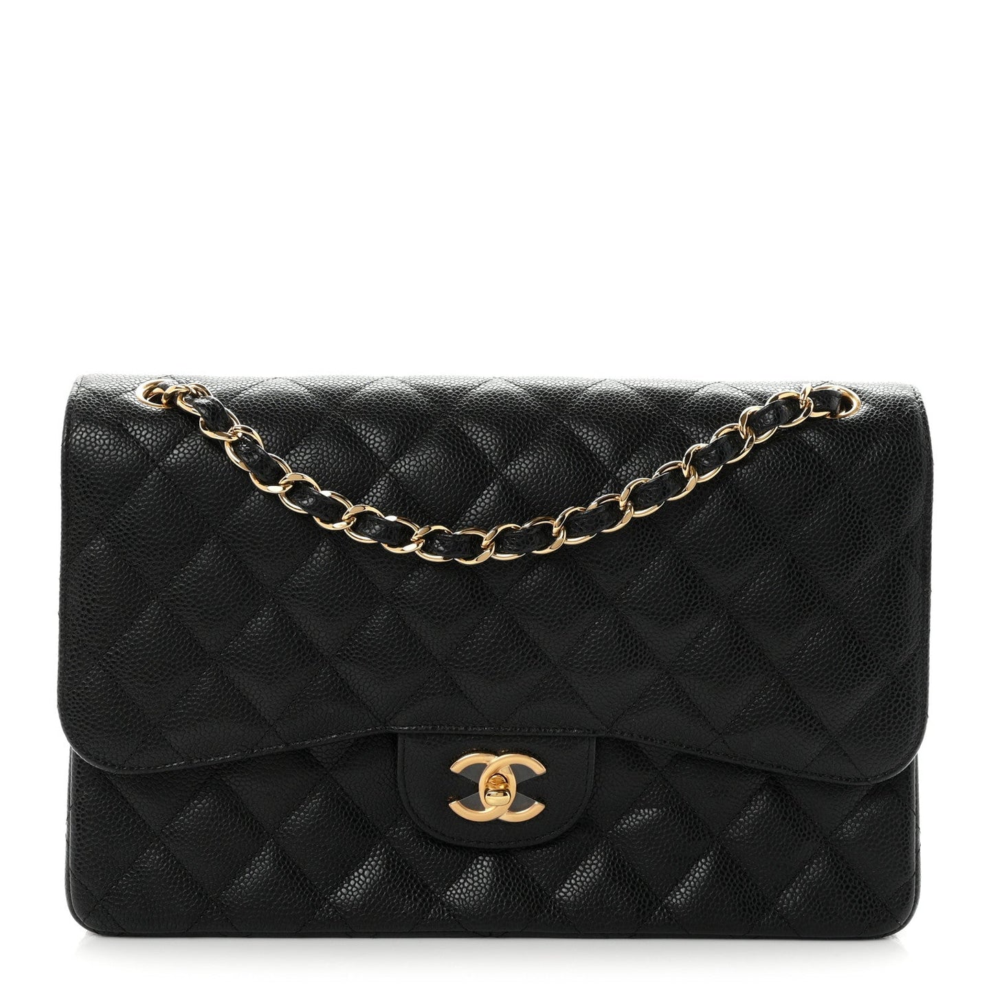 Caviar Quilted Jumbo Double Flap Black