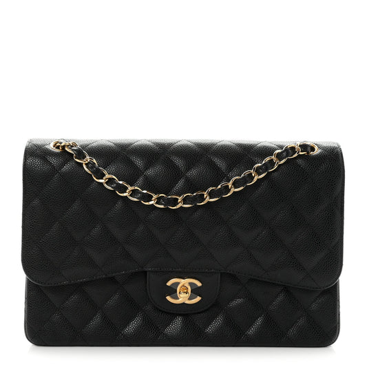 Caviar Quilted Jumbo Double Flap Black