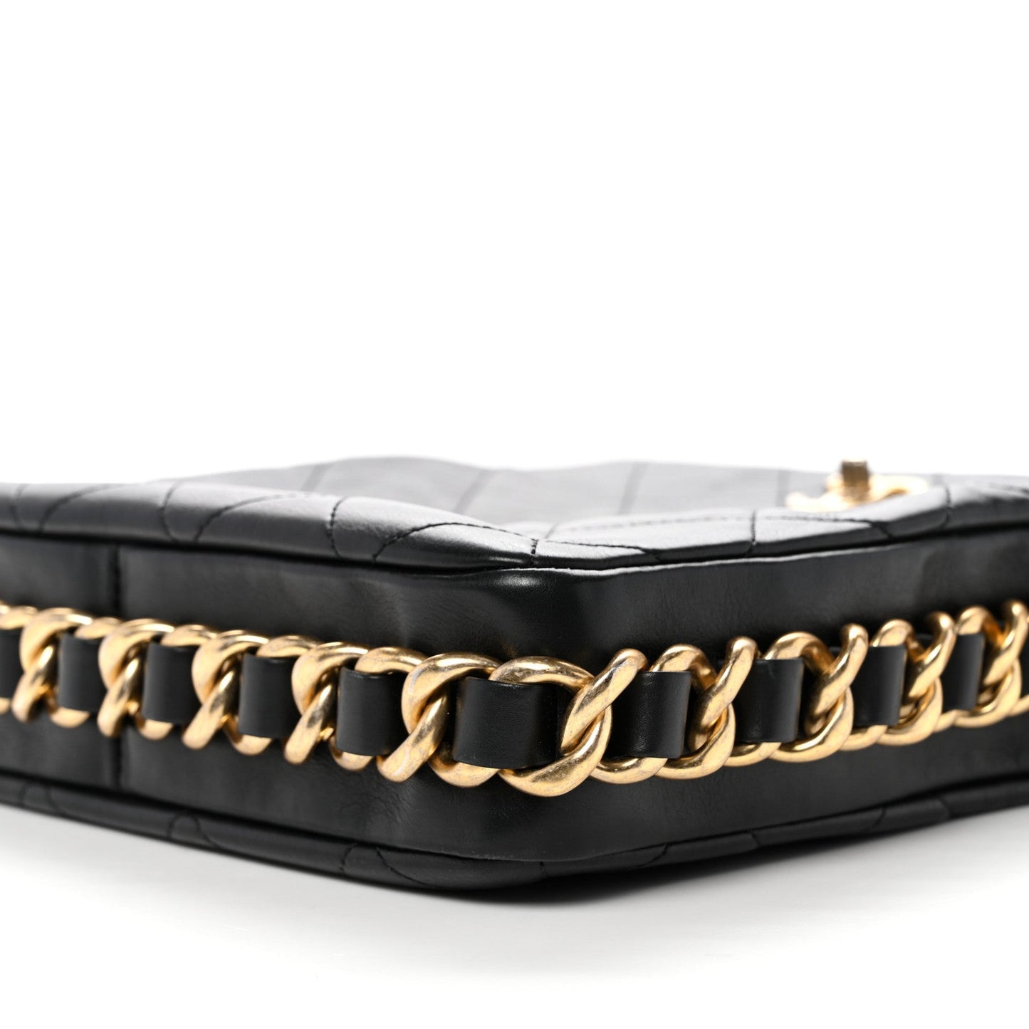 Calfskin Quilted Framing Chain Hobo Black