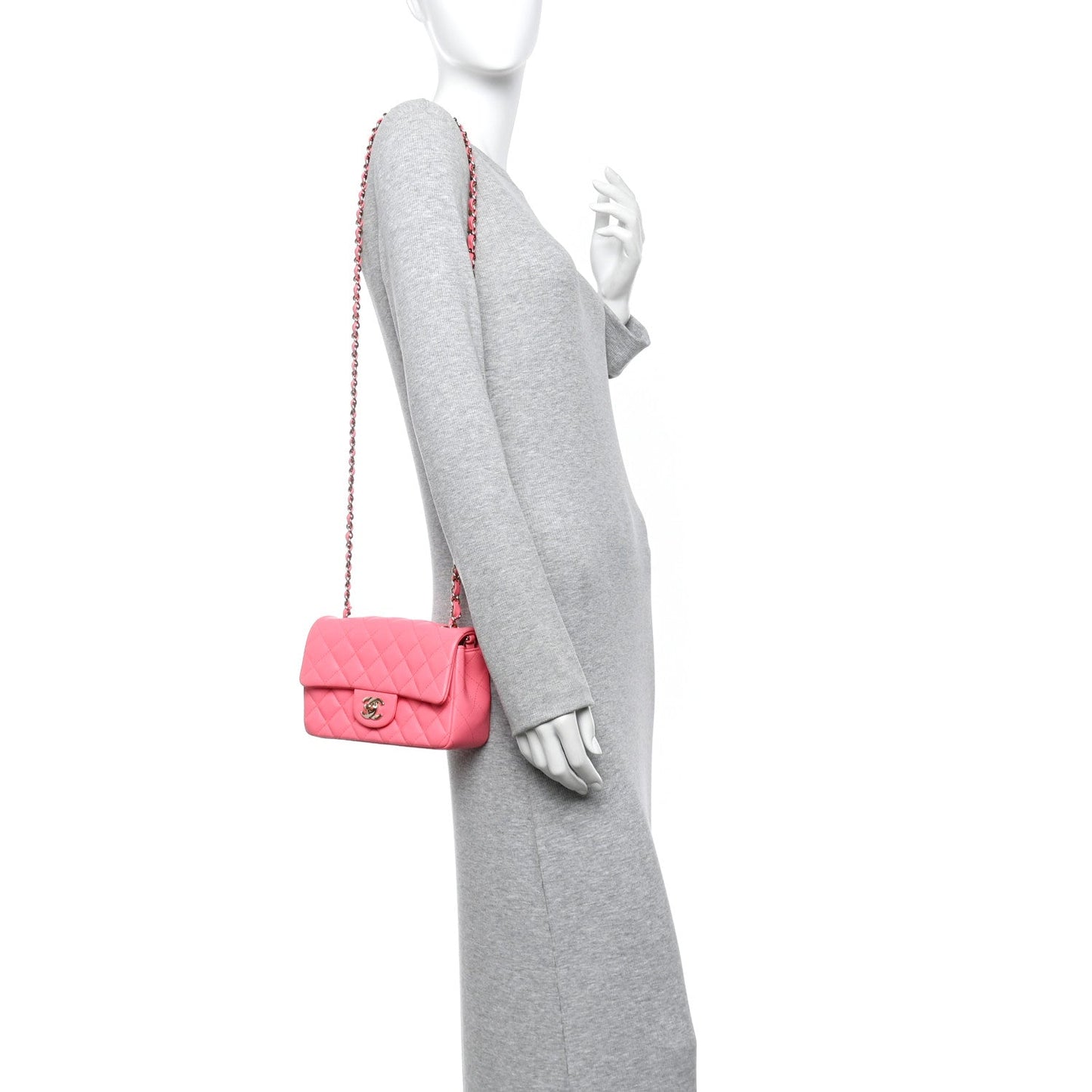 Lambskin Quilted Mini Rectangular Flap Pink
