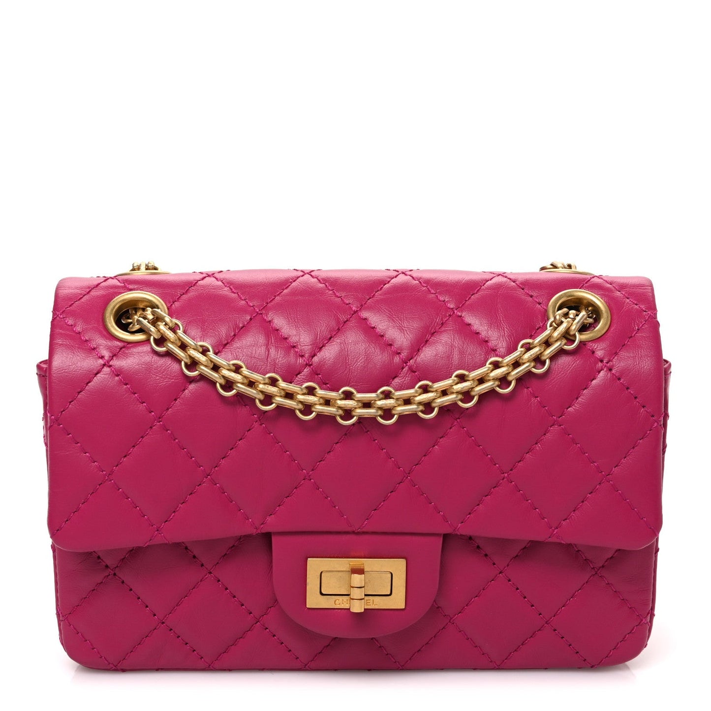 Aged Calfskin Quilted 2.55 Reissue Mini Flap Fuchsia