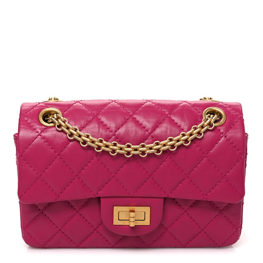 Aged Calfskin Quilted 2.55 Reissue Mini Flap Fuchsia