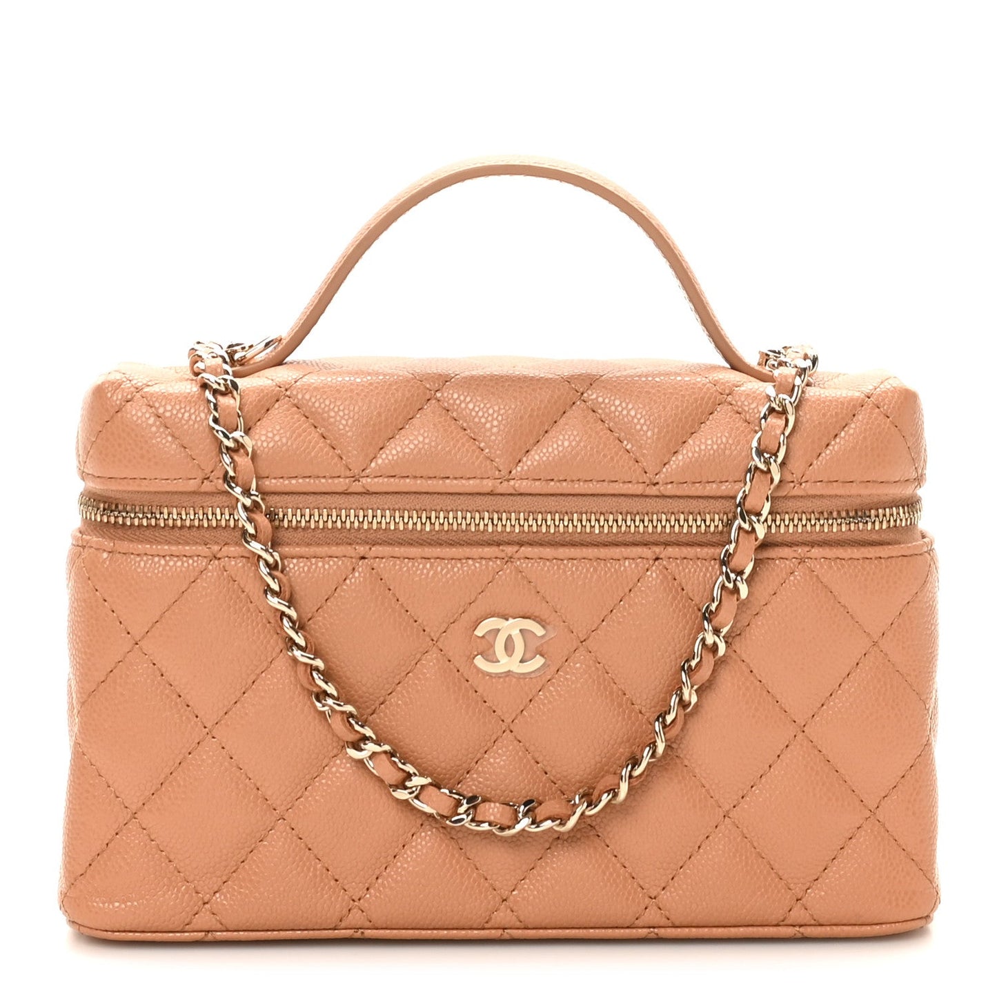 Caviar Quilted Top Handle Slim Vanity With Chain Brown