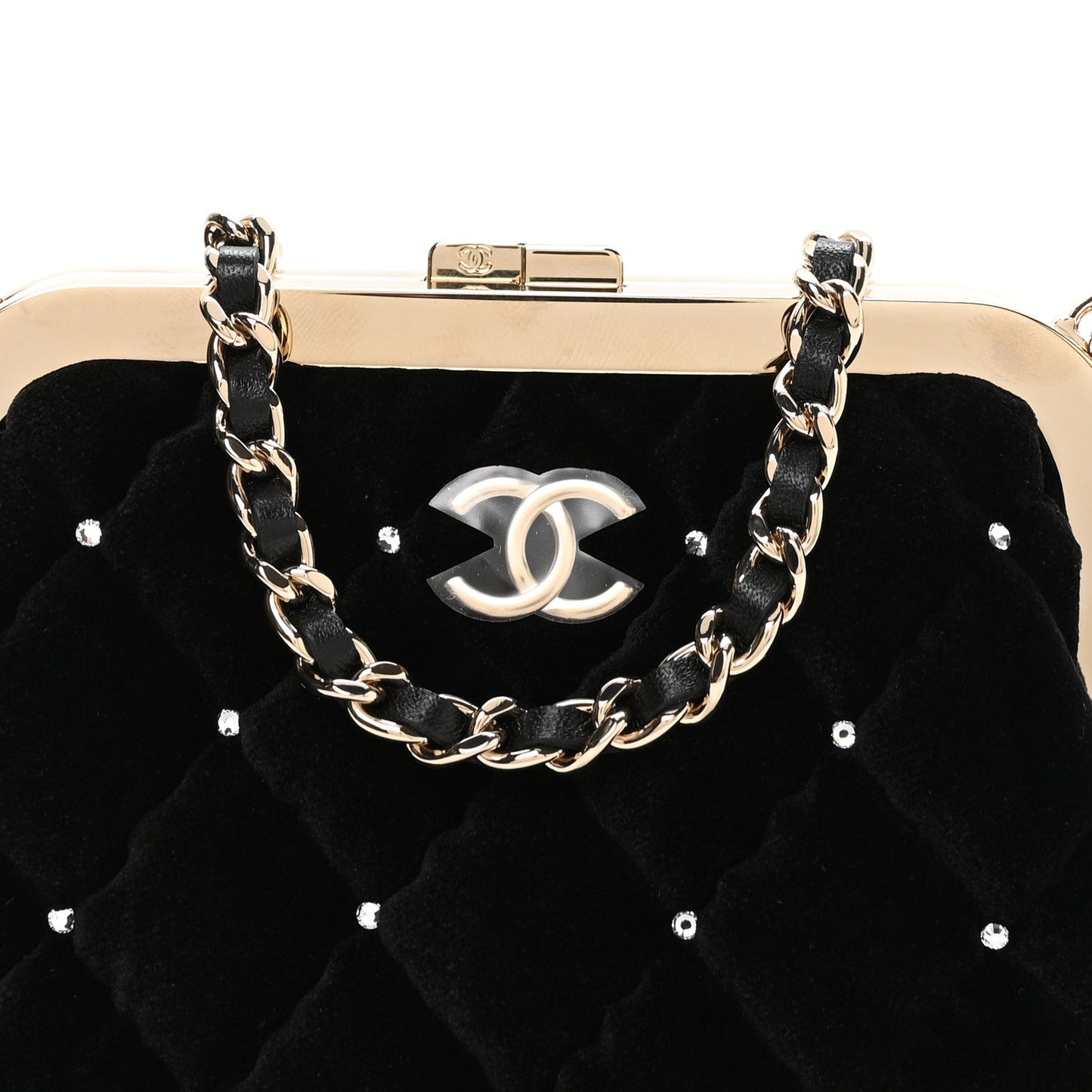 Velvet Diamante Quilted Kiss Lock Clutch Black