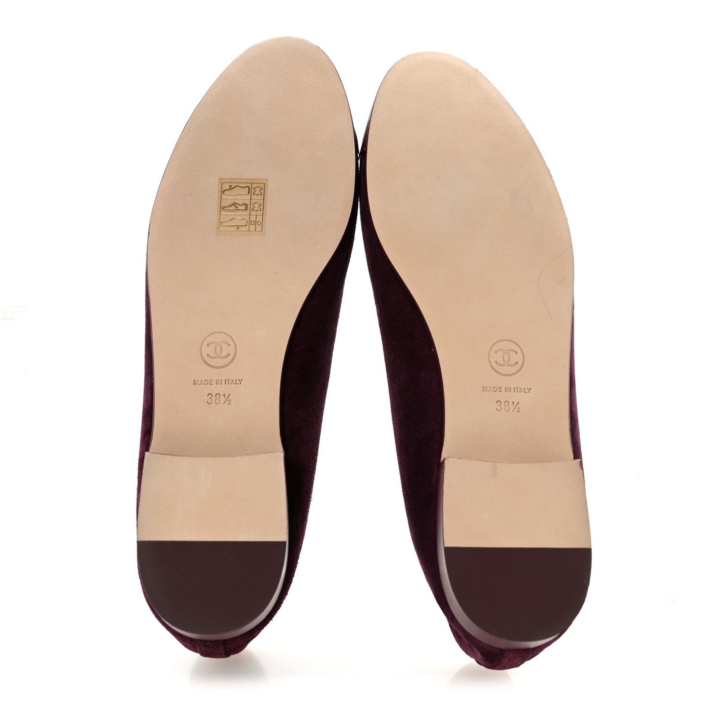 Suede Patent Calfskin Cap Toe CC Ballerina Flats 38.5 Burgundy
