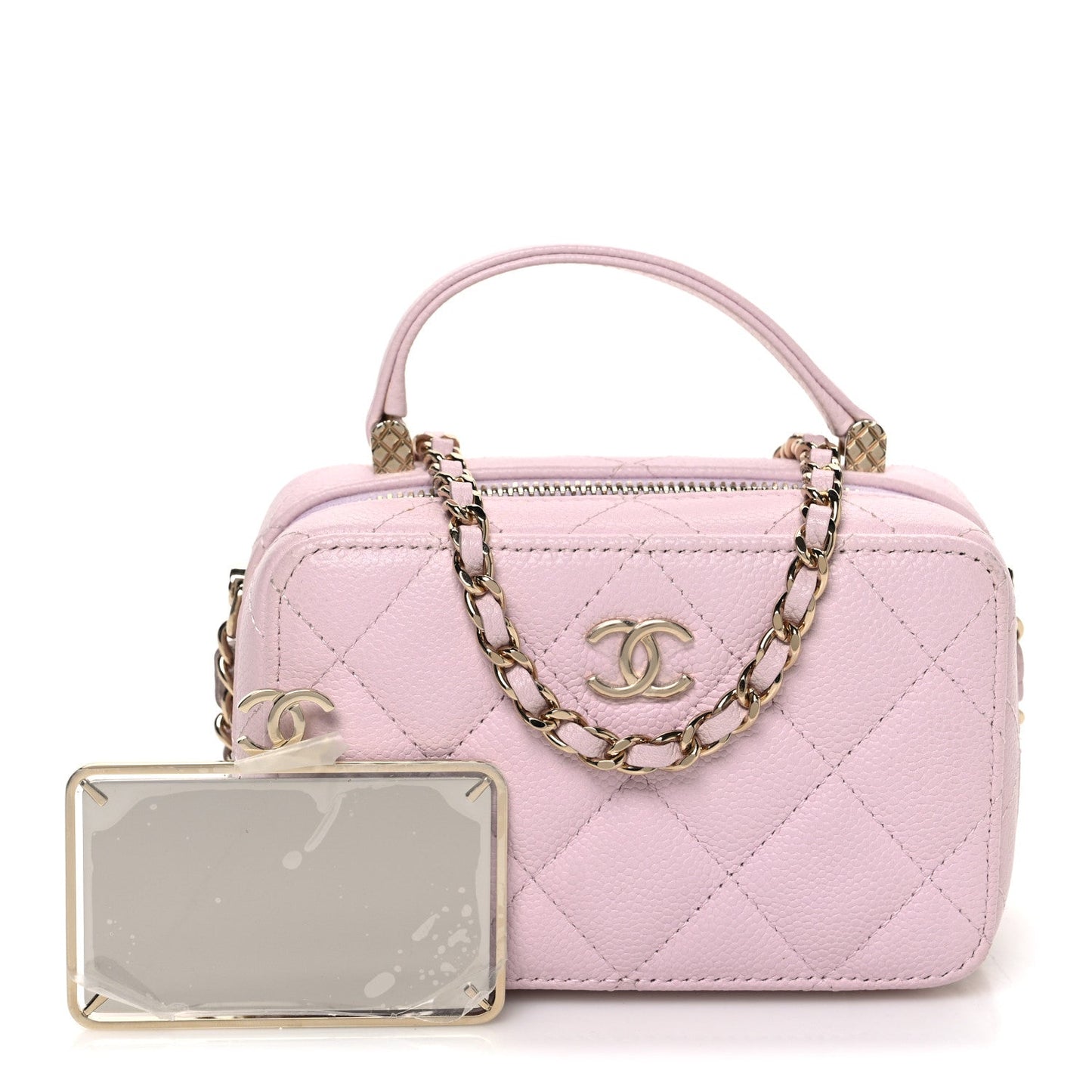 Caviar Quilted Top Handle Vanity Case Pink