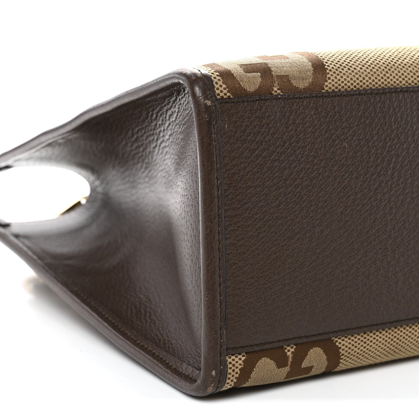 Monogram Jumbo GG Textured Dollar Calfskin Web Small Tote Bag Camel Ebony New Acero