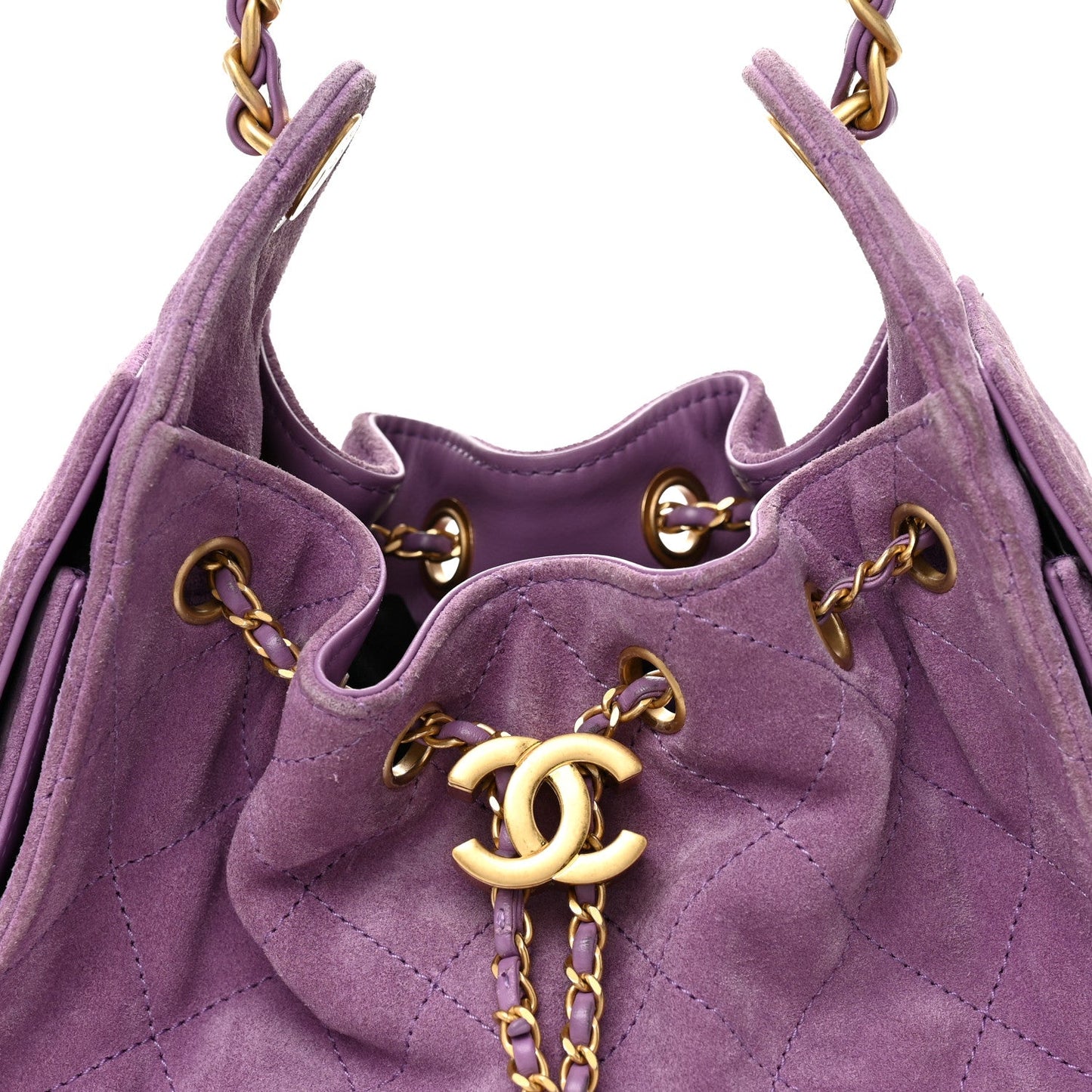 Suede Quilted Mini Chanel 25 Handbag Purple