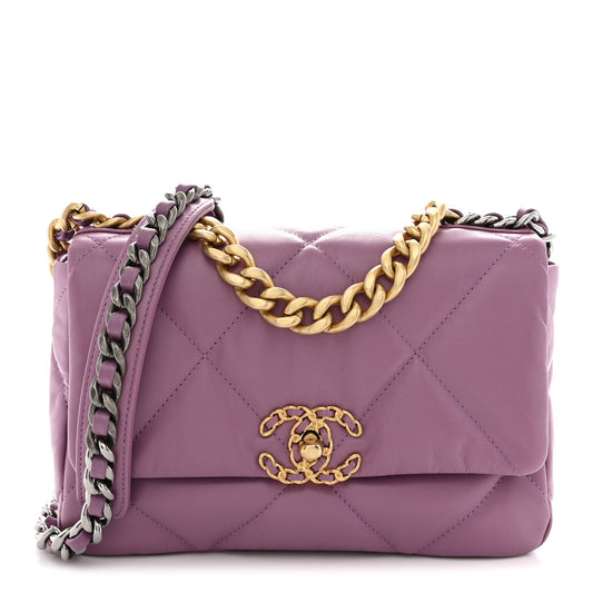 Goatskin Quilted Medium Chanel 19 Flap Violet Purple