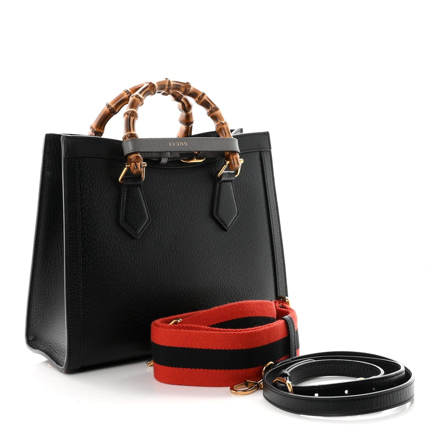 Textured Dollar Calfskin Web Small Diana Tote Bag Black Dusty Grey
