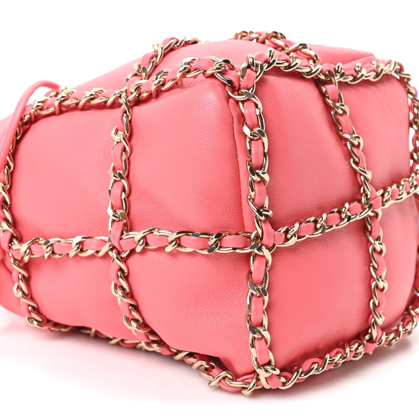 Lambskin Bucket Chain Drawstring Bag Pink