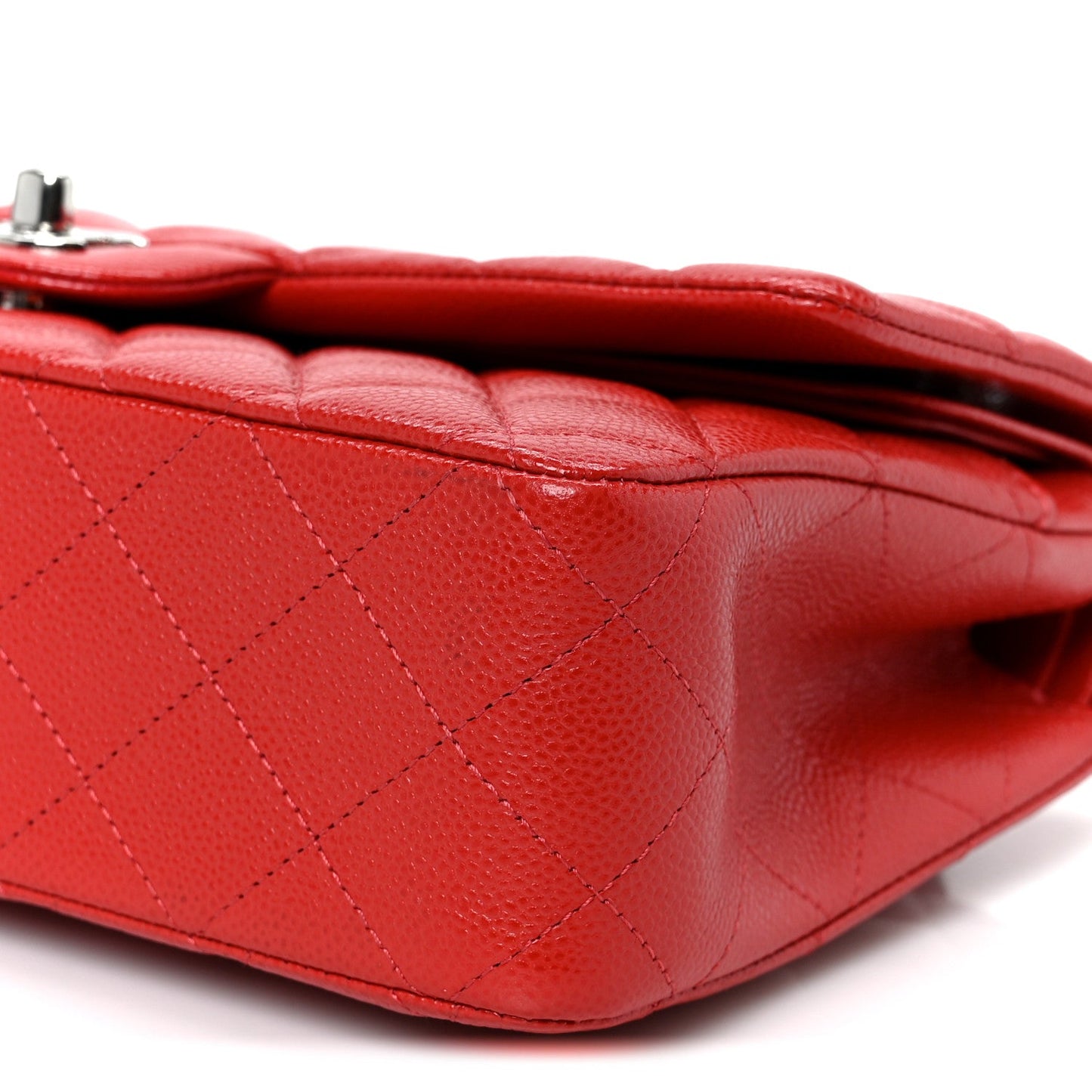 Caviar Quilted Medium Double Flap Red
