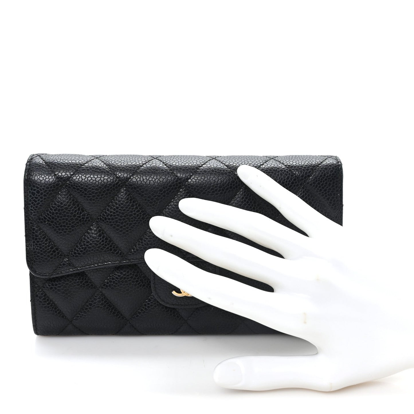 Caviar Quilted Large Flap Wallet Black