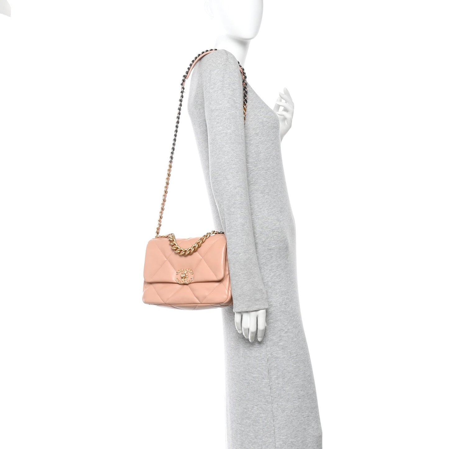 Lambskin Quilted Medium Chanel 19 Flap Beige