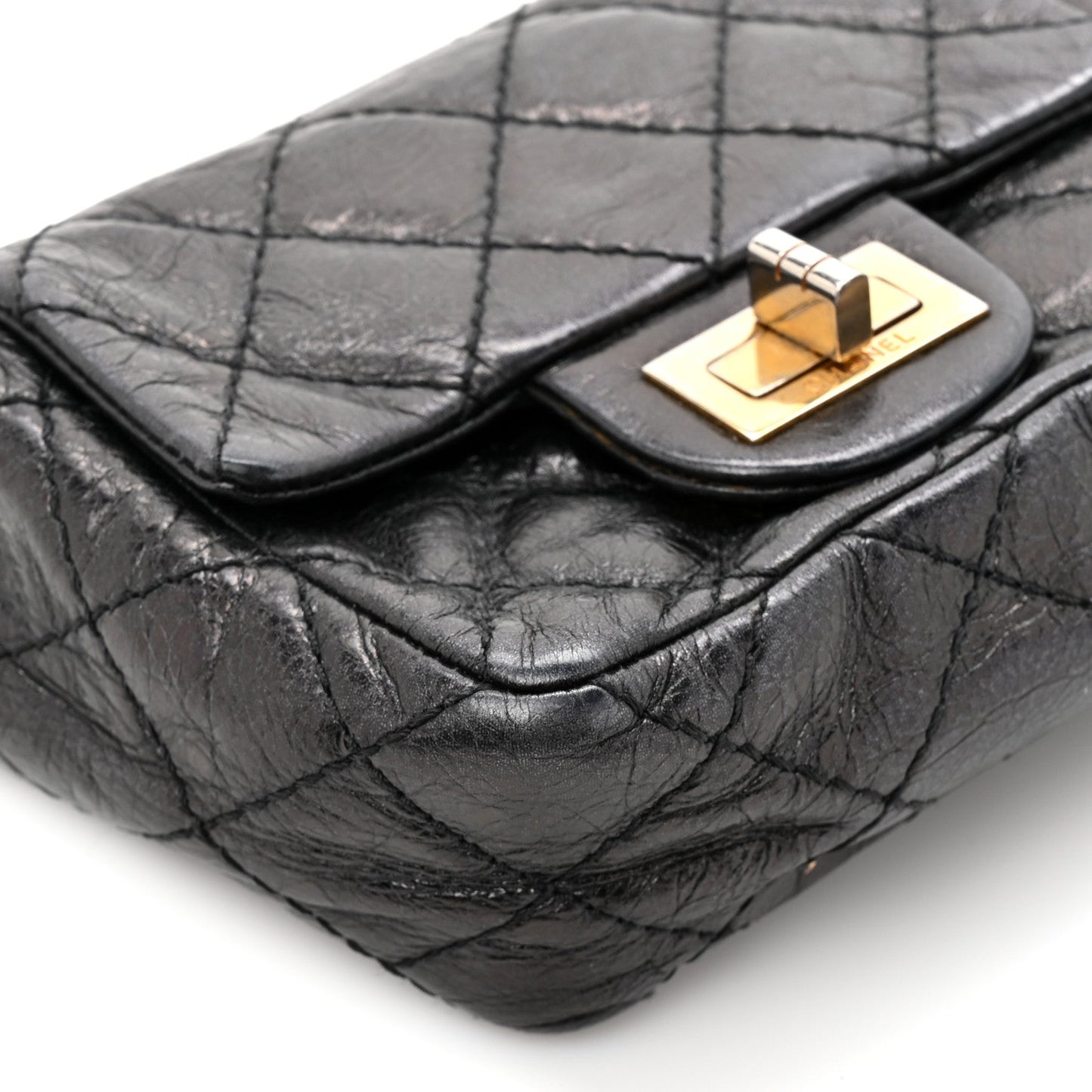 Glazed Calfskin Quilted Reissue Double Flap Clutch Black