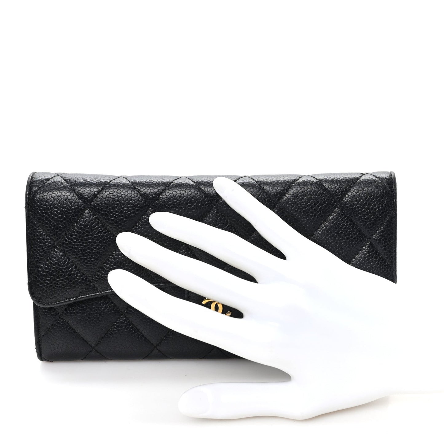 Caviar Quilted Large Gusset Flap Wallet Black