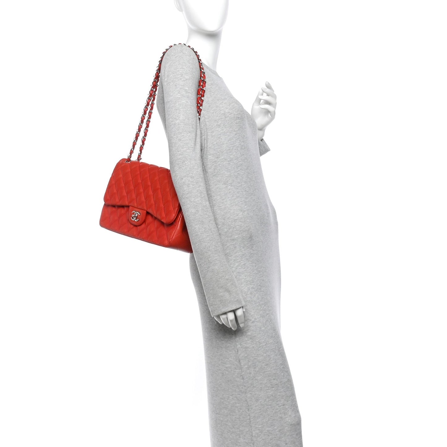 Lambskin Quilted Jumbo Double Flap Red