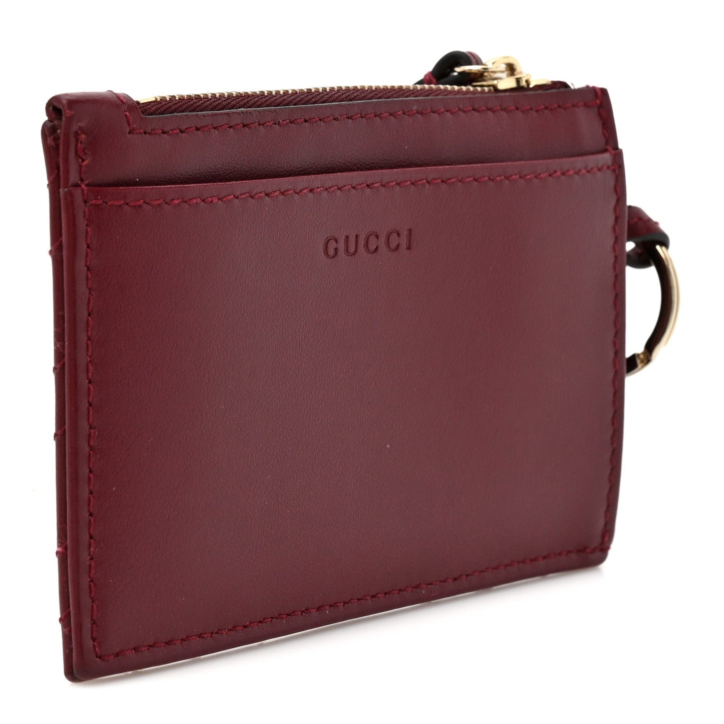 Lambskin Matelasse GG Marmont Zip Key Pouch Rosso Ancora