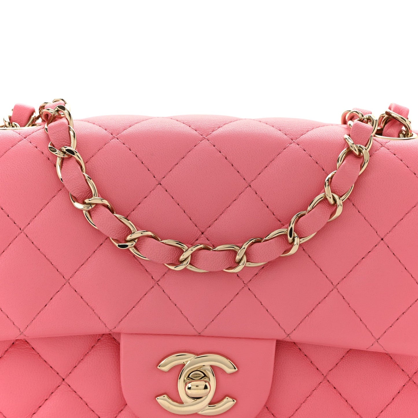 Lambskin Quilted Mini Rectangular Flap Pink