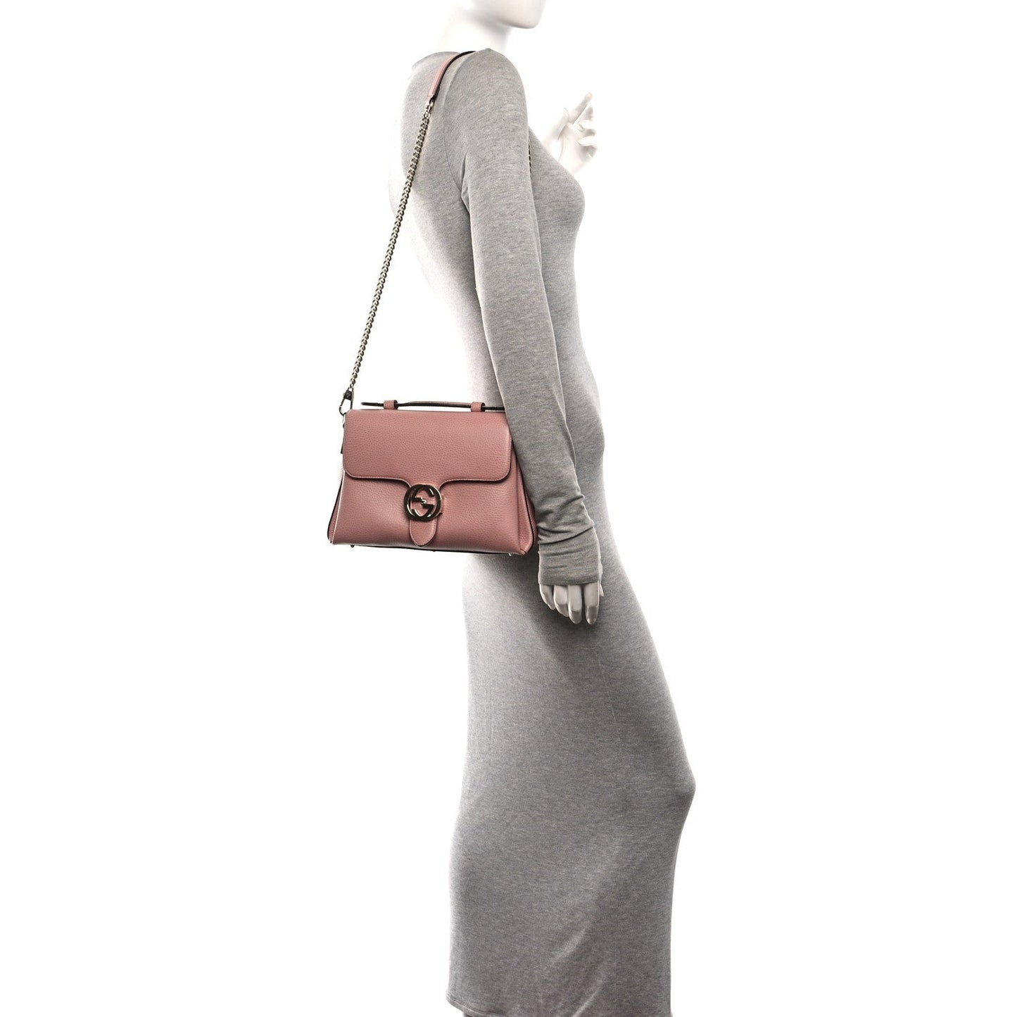 Dollar Calfskin Interlocking G Top Handle Shoulder Bag Soft Pink