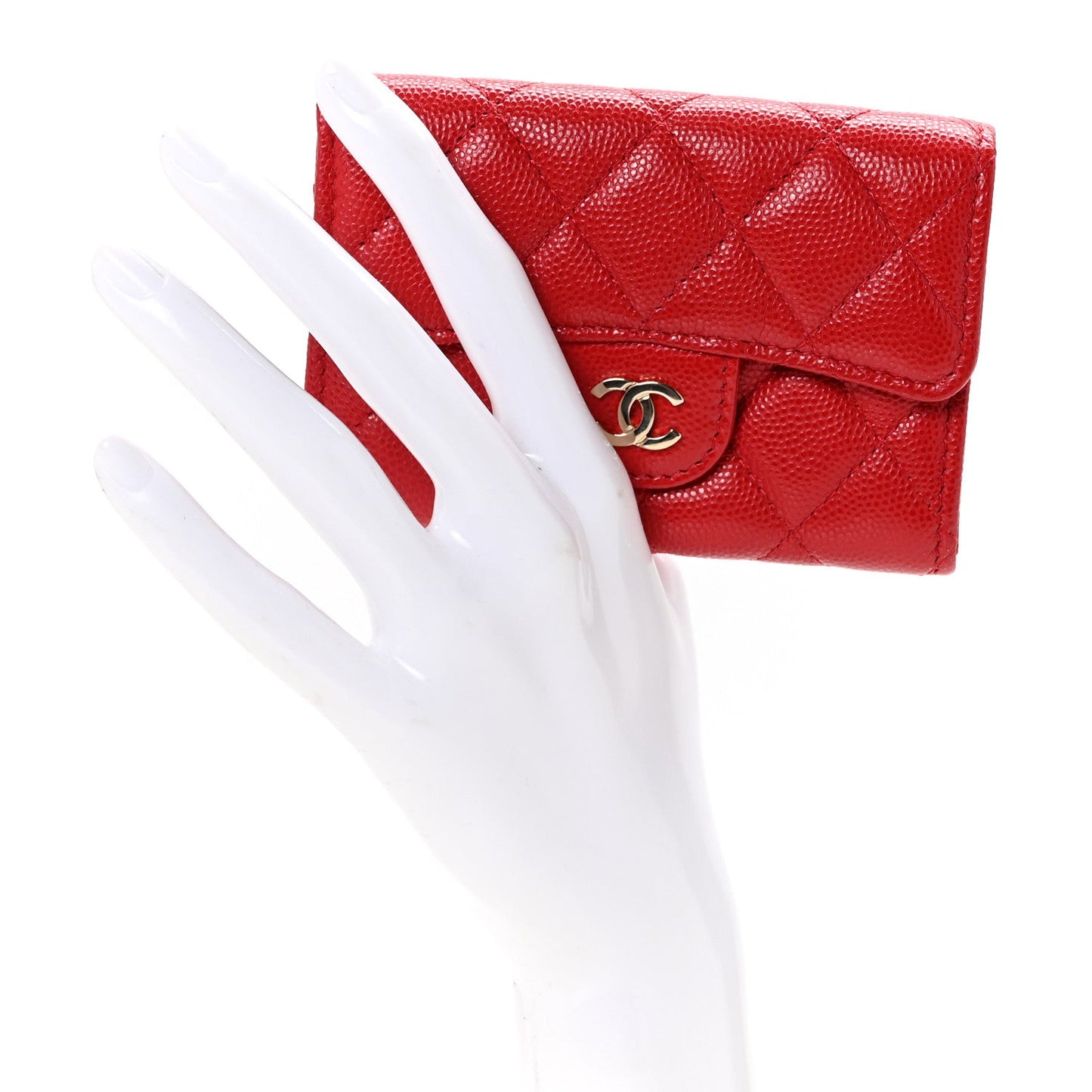 Caviar Quilted Flap Card Holder Wallet Red