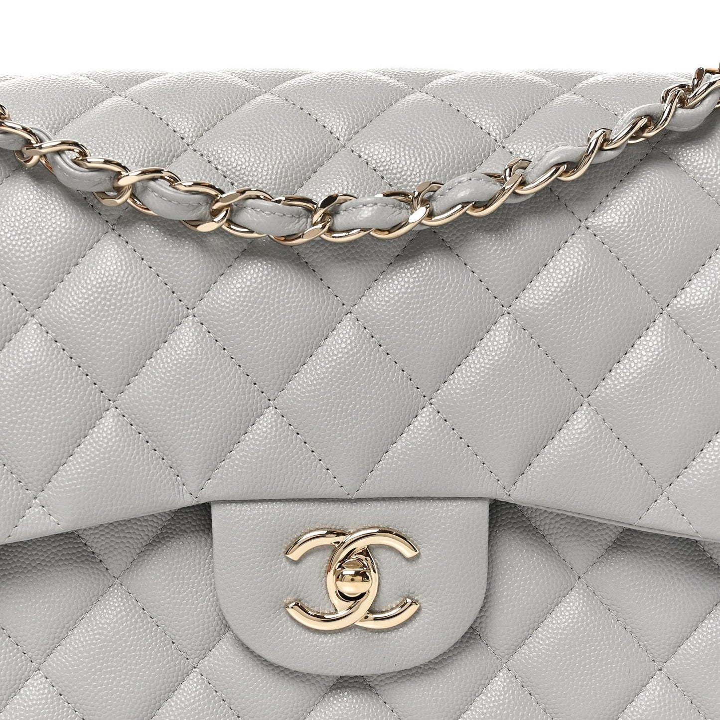 Caviar Quilted Jumbo Double Flap Grey