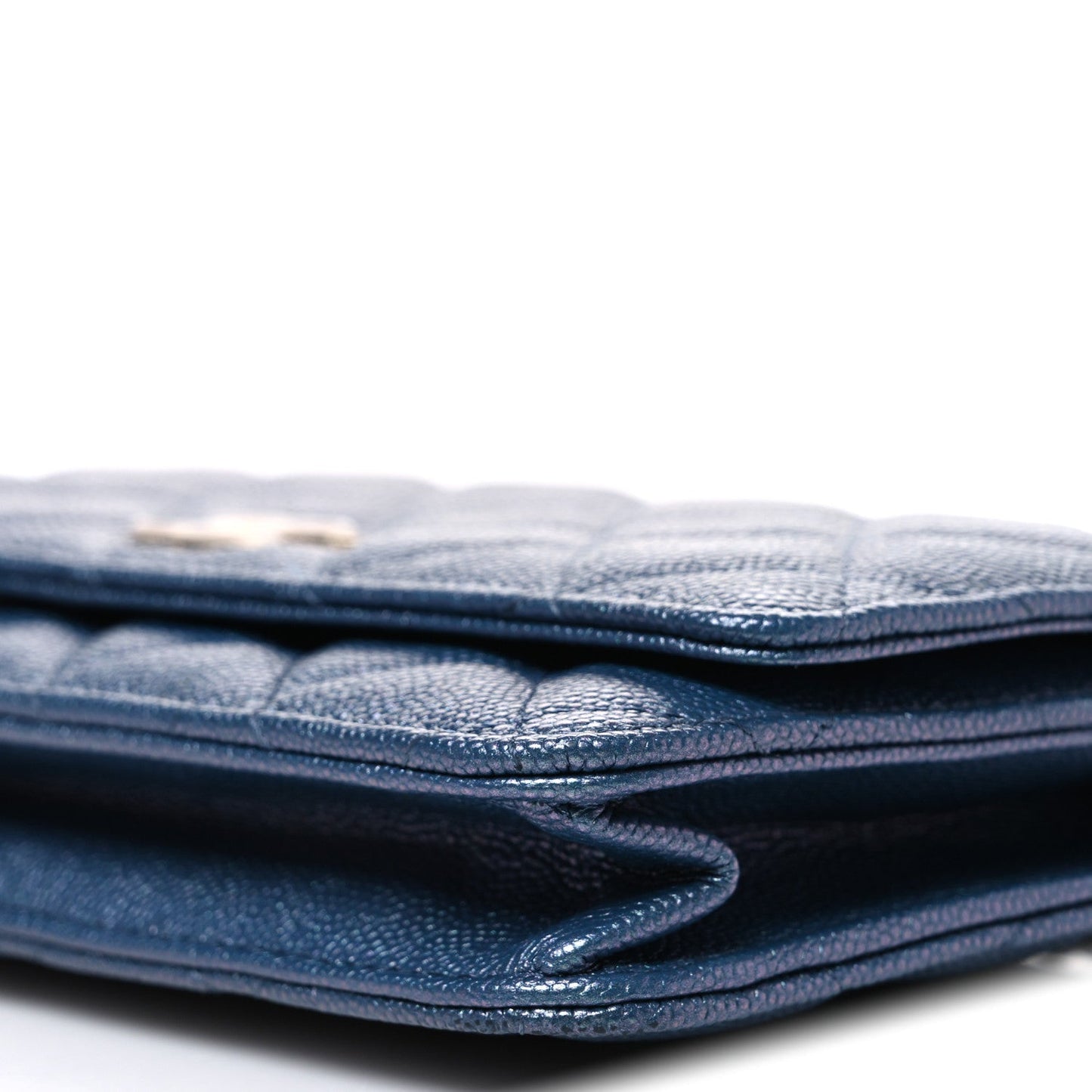 Iridescent Caviar Quilted Wallet on Chain WOC Dark Blue