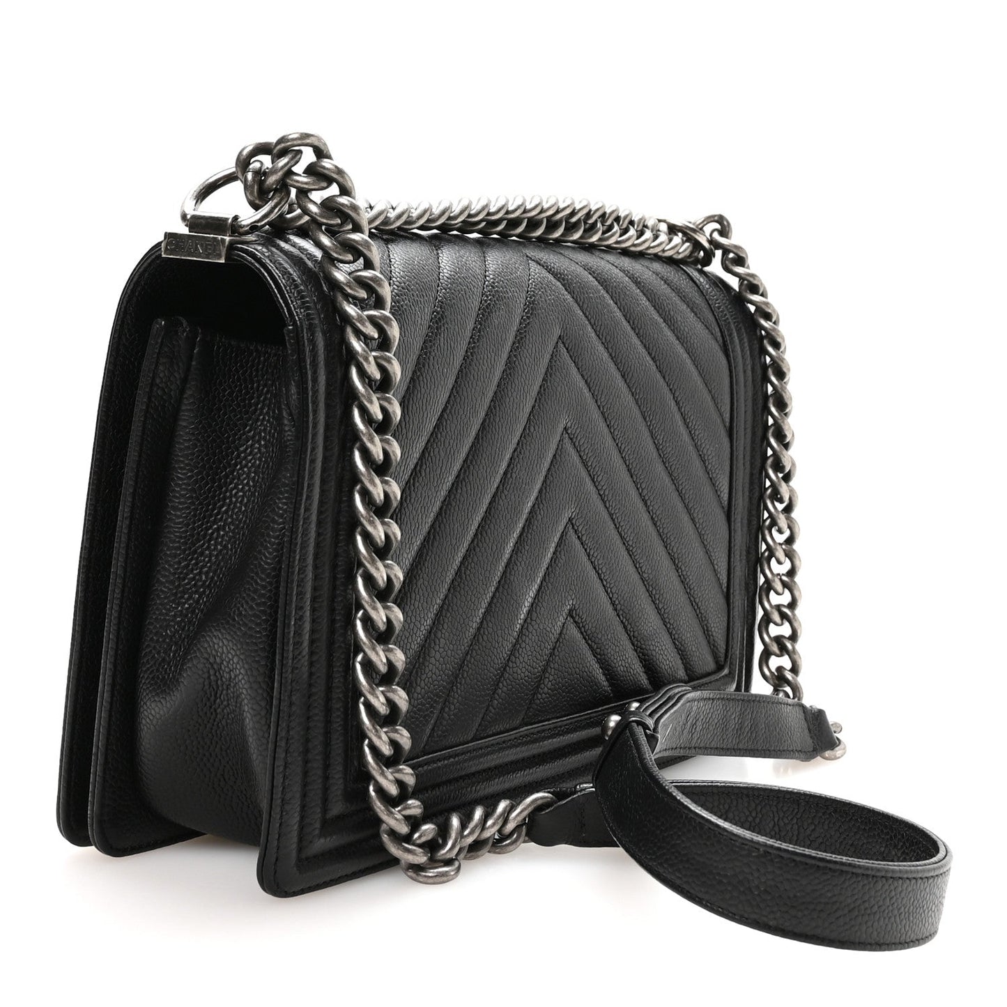 Calfskin Chevron Quilted New Medium Boy Flap Black