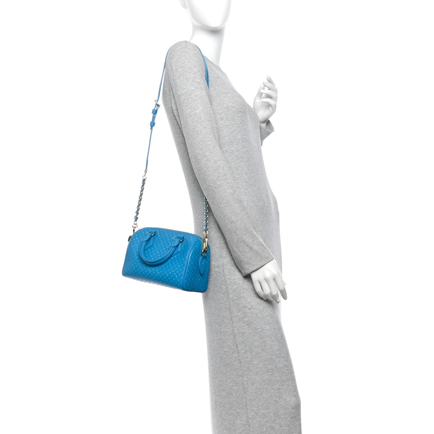 Calfskin Nanogram Embossed Speedy Bandouliere 20 Blue