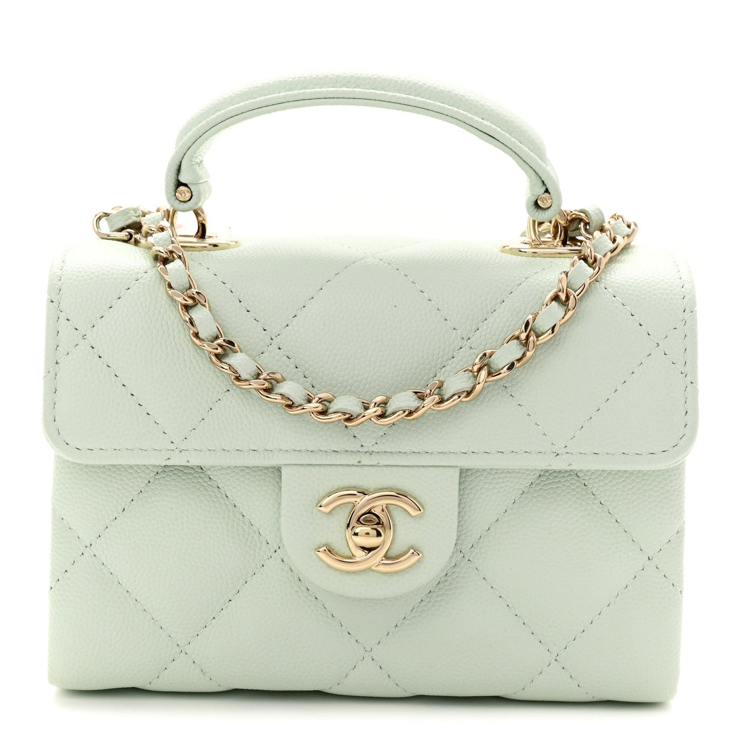Caviar Quilted Retro Twist Top Handle Clutch Light Green