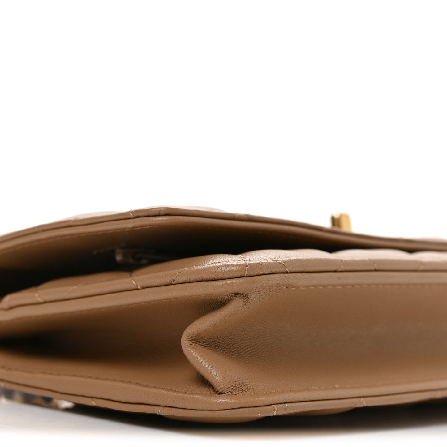 Lambskin Quilted CC Pearl Crush Wallet on Chain WOC Beige