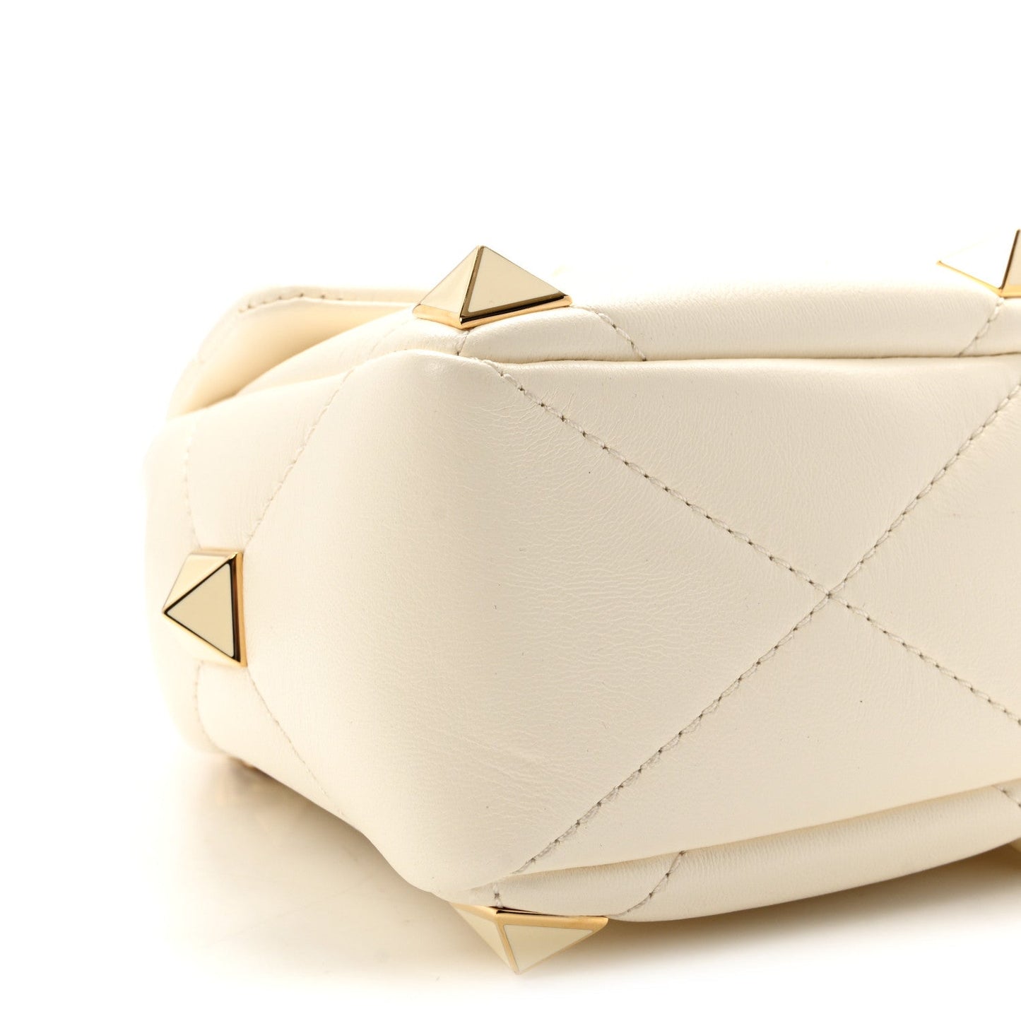 Nappa Enamel Medium Roman Stud Shoulder Bag Ivory