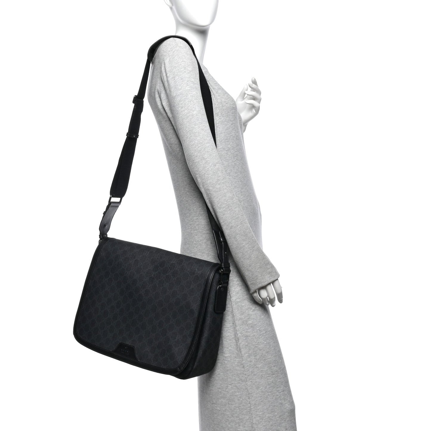 GG Supreme Monogram Flap Messenger Bag Black Grey