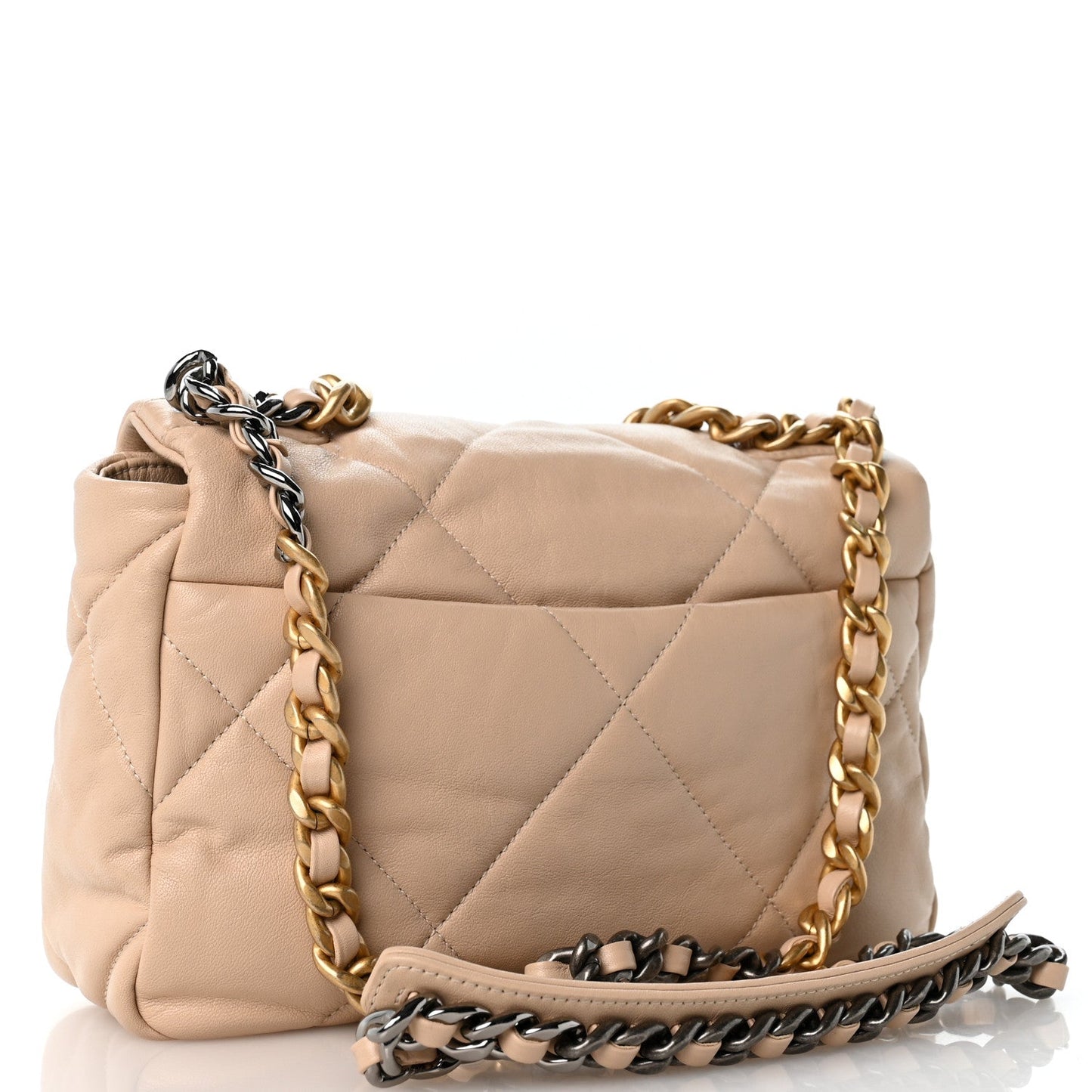 Goatskin Quilted Medium Chanel 19 Flap Light Beige