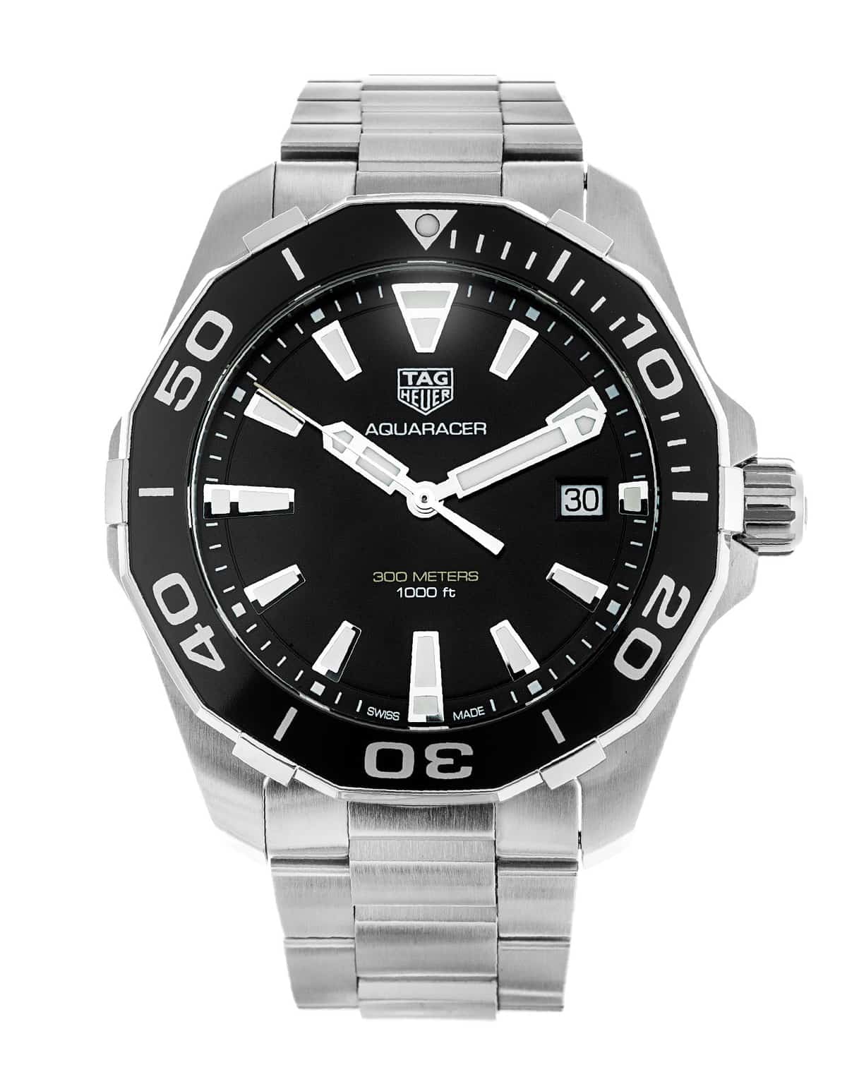 Tag Heuer Aquaracer Black Dial Silver Steel Strap Watch for Men - WAY111A.BA0928