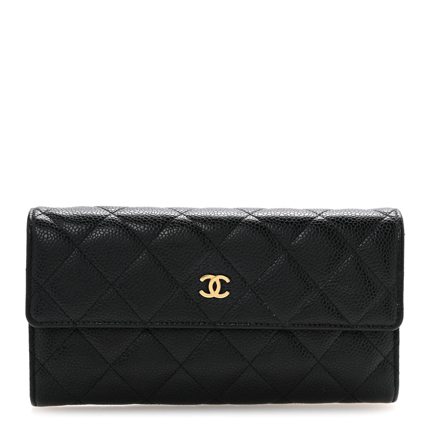 Caviar Quilted Large Gusset Flap Wallet Black