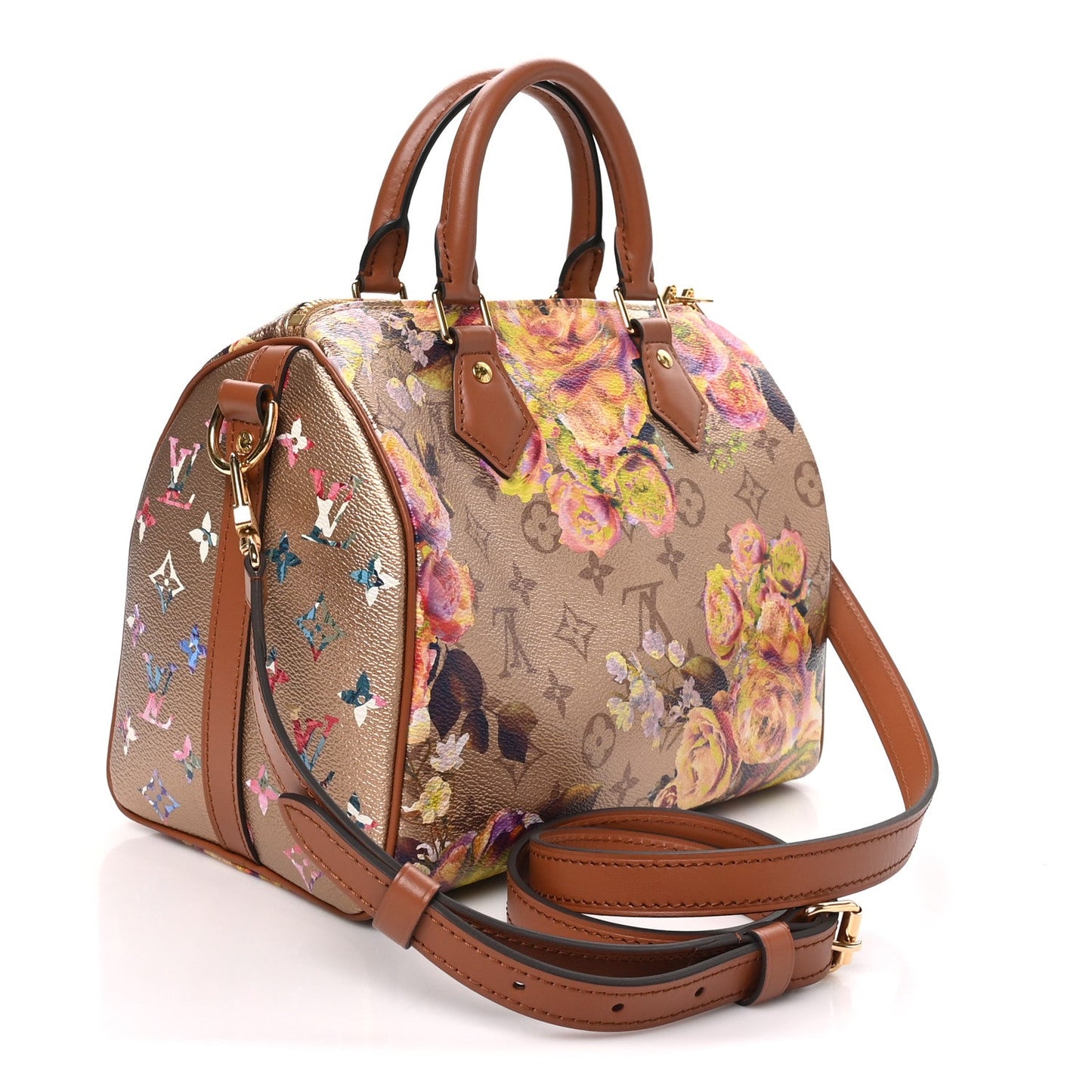 Metallic Monogram LV Garden Speedy Bandouliere 25 Gold