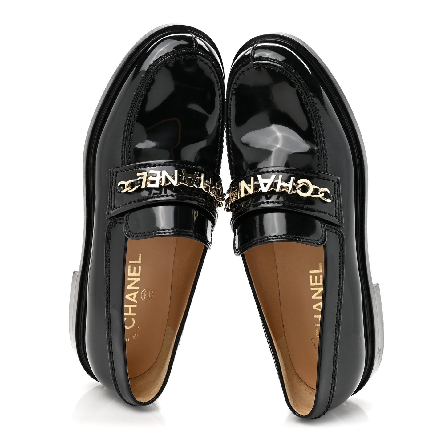 Shiny Calfskin Logo Loafers 39 Black