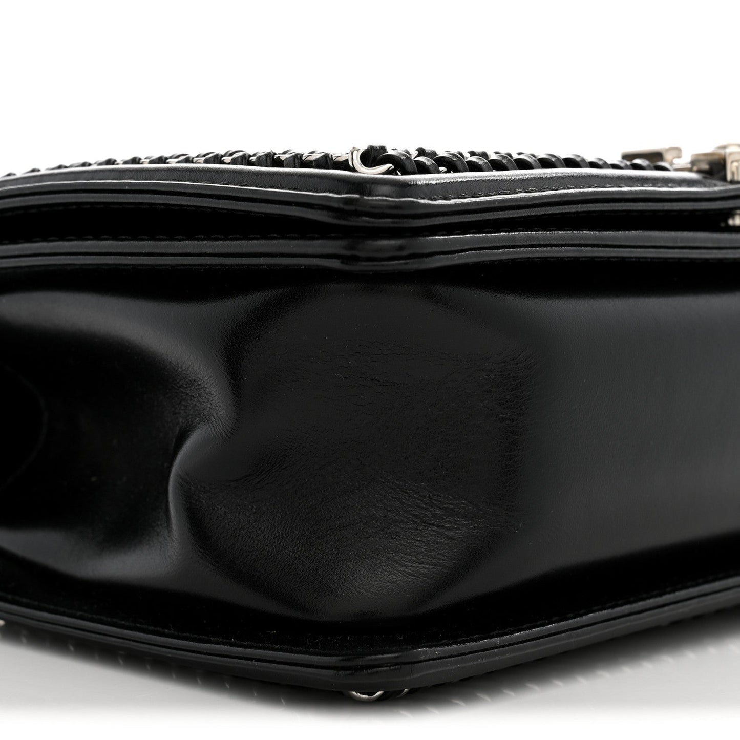 Glazed Calfskin Quilted Medium Chain Around Boy Flap Black
