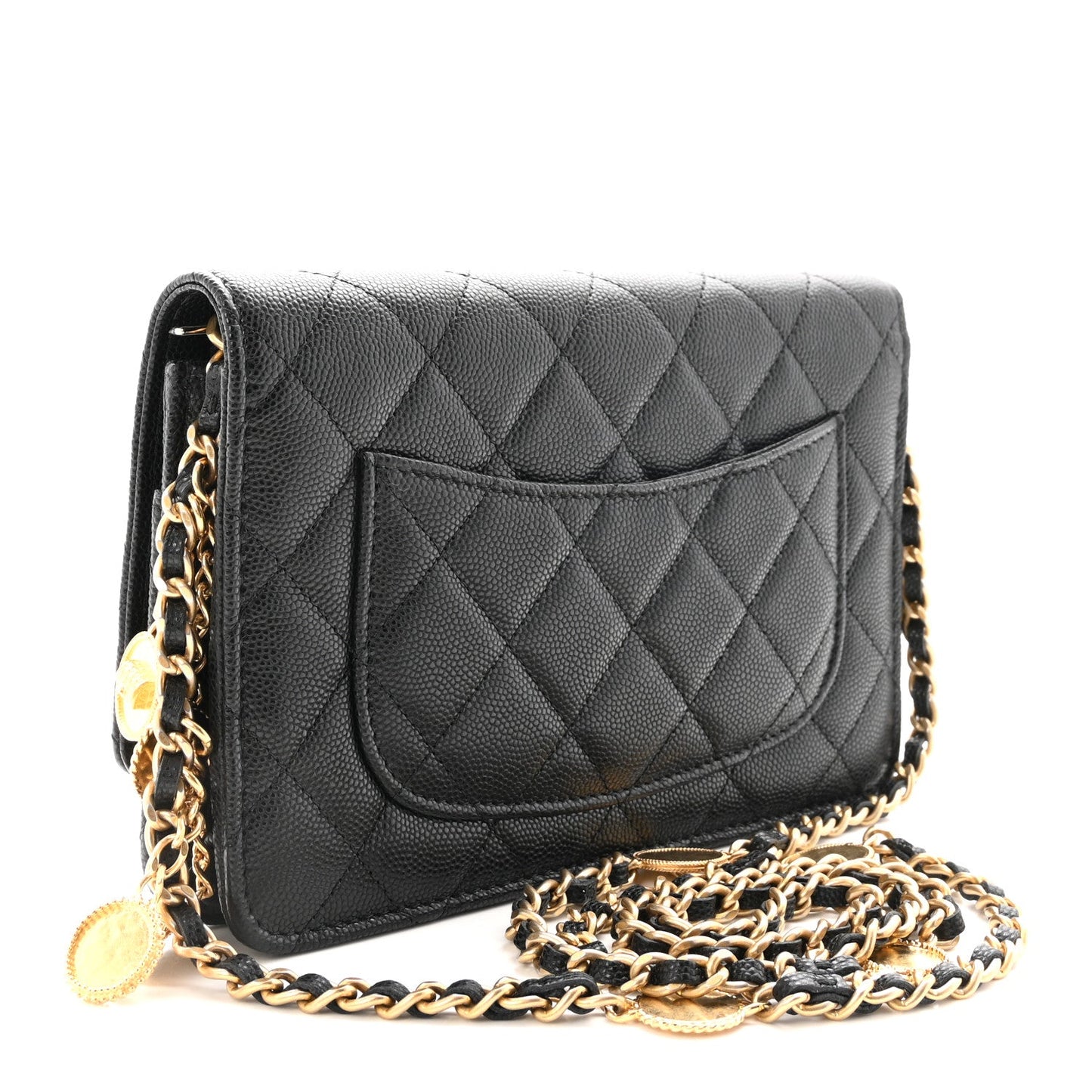 Caviar Quilted Medallion Wallet on Chain WOC Black