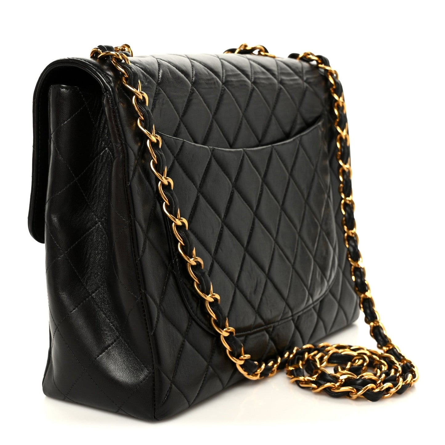 Lambskin Quilted Jumbo Single Flap Black