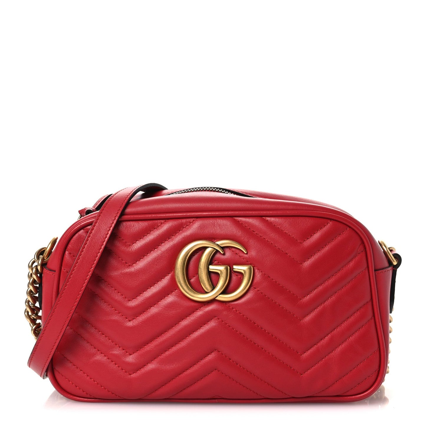 Calfskin Matelasse Small GG Marmont Chain Shoulder Bag Hibiscus Red