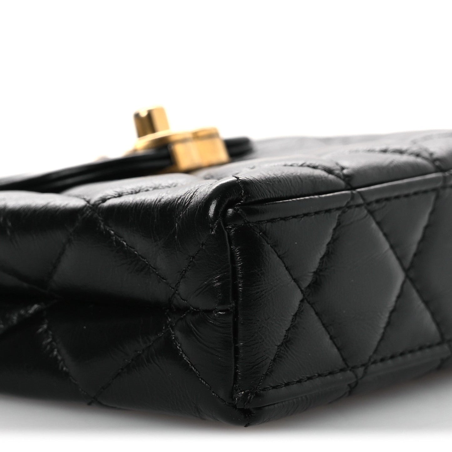 Shiny Aged Calfskin Quilted Mini Nano Kelly Shopper Black