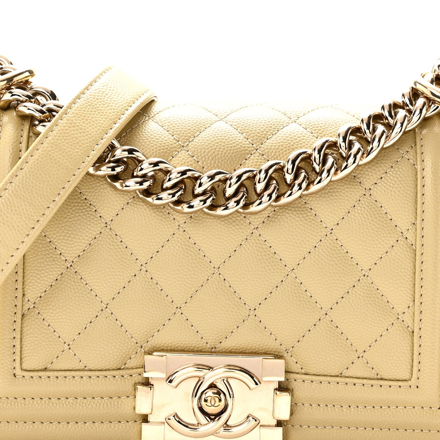 Caviar Quilted Small Boy Flap Beige