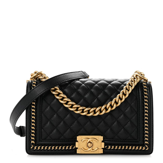 Caviar Quilted Medium Chain Around Boy Flap Black