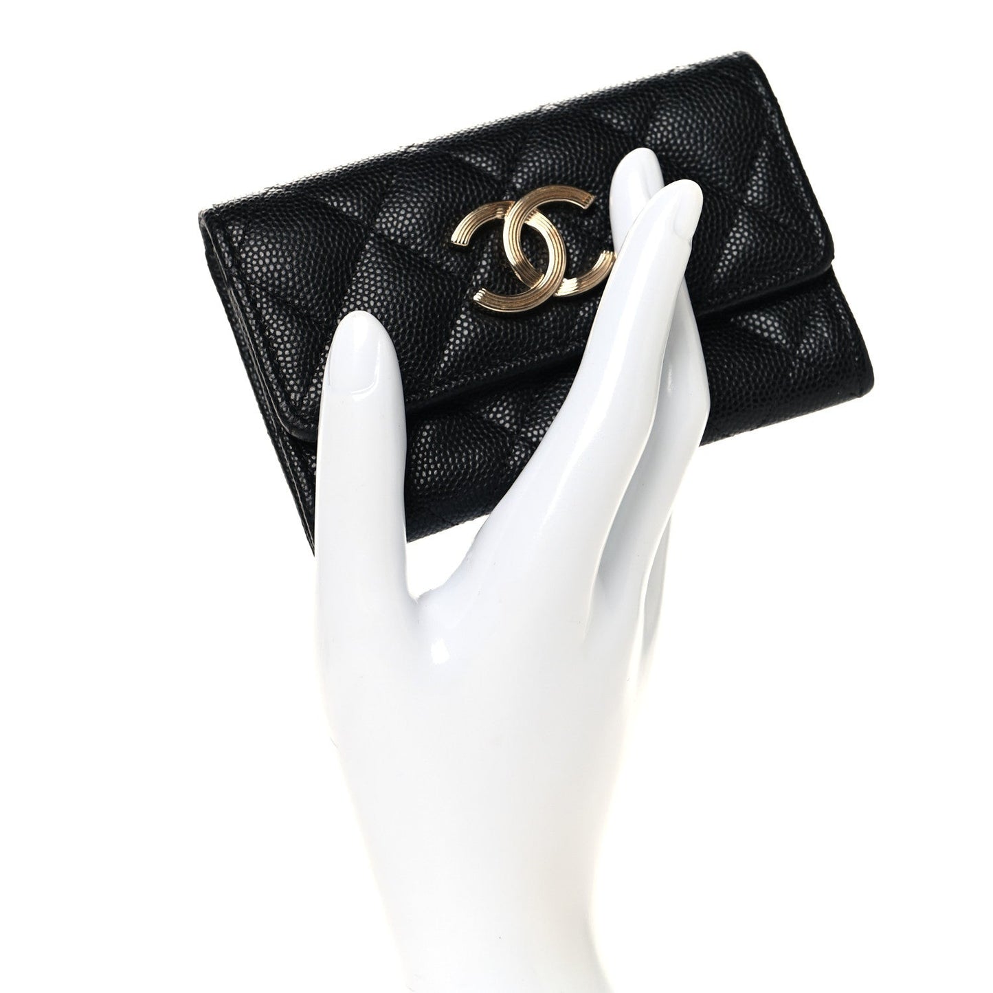 Caviar Quilted Striated CC Flap Card Holder Black