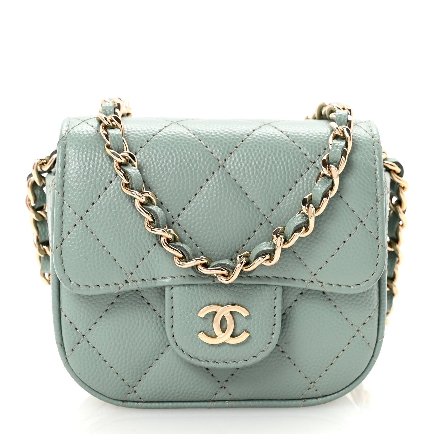 Caviar Quilted Mini Clutch With Chain Light Green