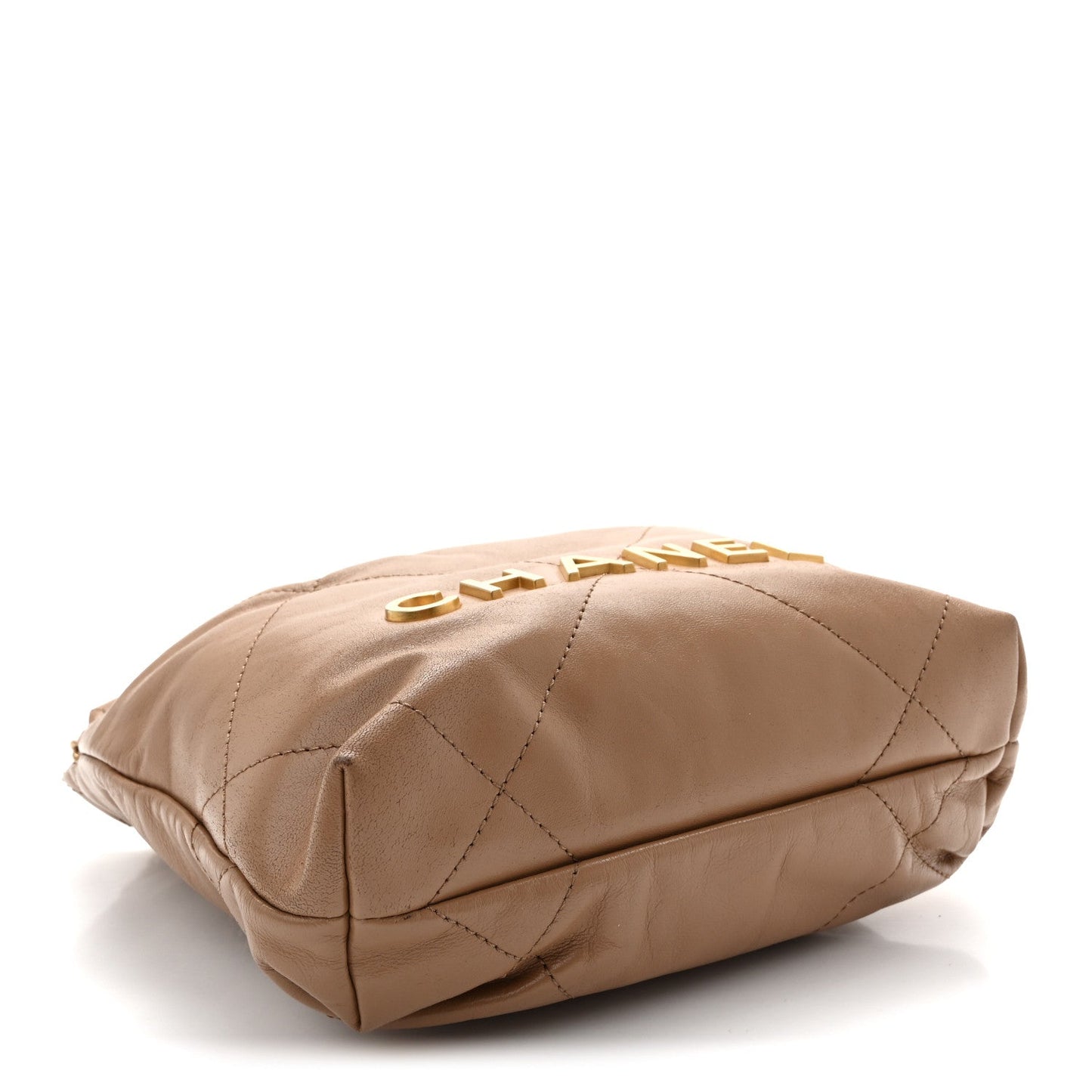 Shiny Calfskin Quilted Mini Chanel 22 Dark Beige