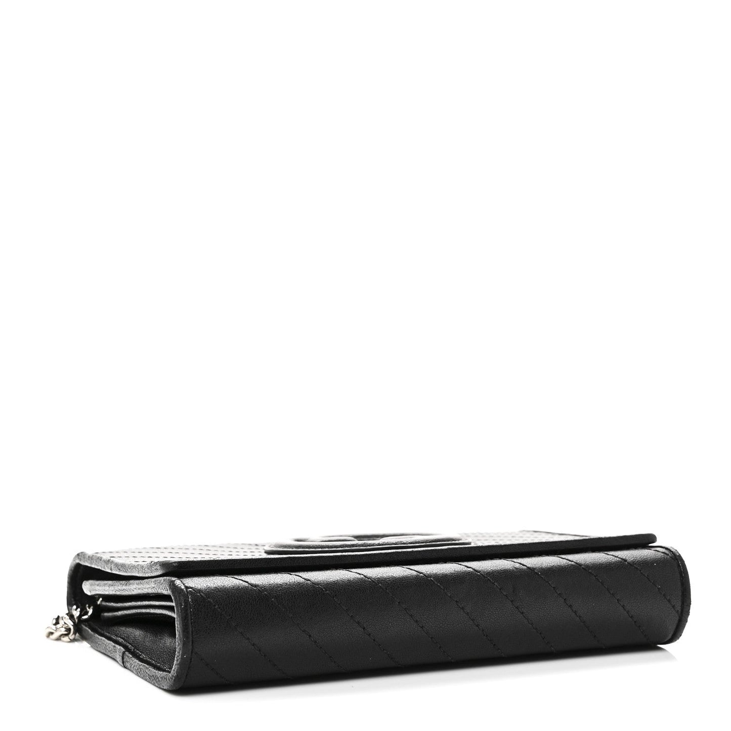 Sakai Be Green Calfskin Diagonal Stitched Blondie Wallet on Chain Black