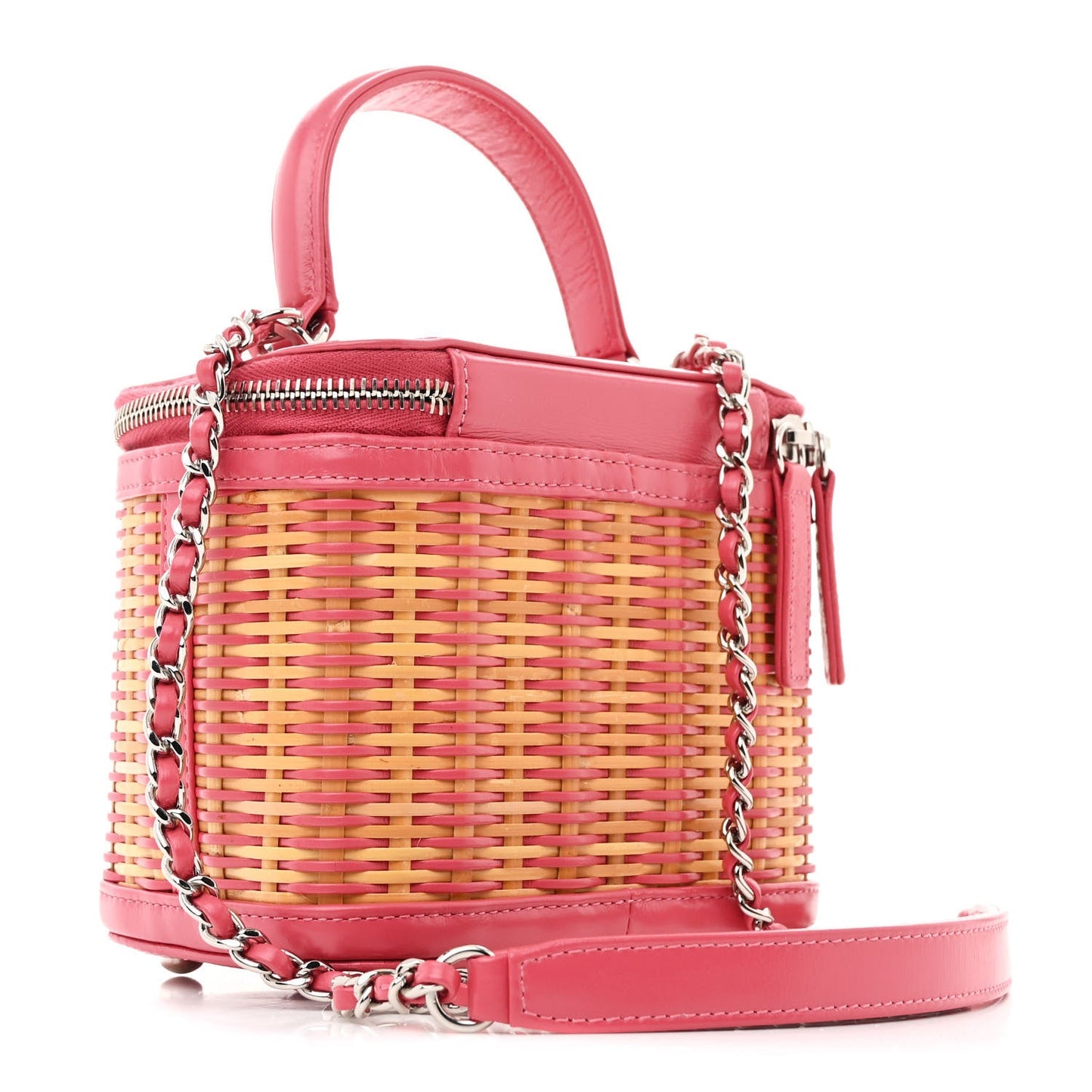 Calfskin Raffia Small Take Away Vanity Case Bag Pink Beige
